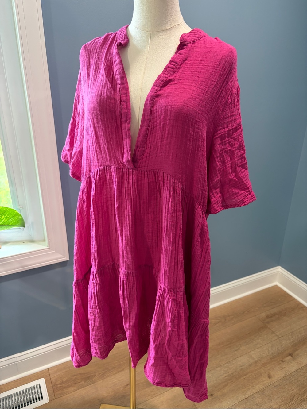Anthropologie Fuchsia Pink Gauze Babydoll Tunic Dress Large